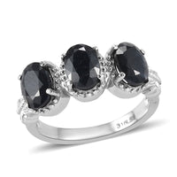 Midnight Sapphire 3 Stone Ring in Stainless Steel 3.25 ctw
