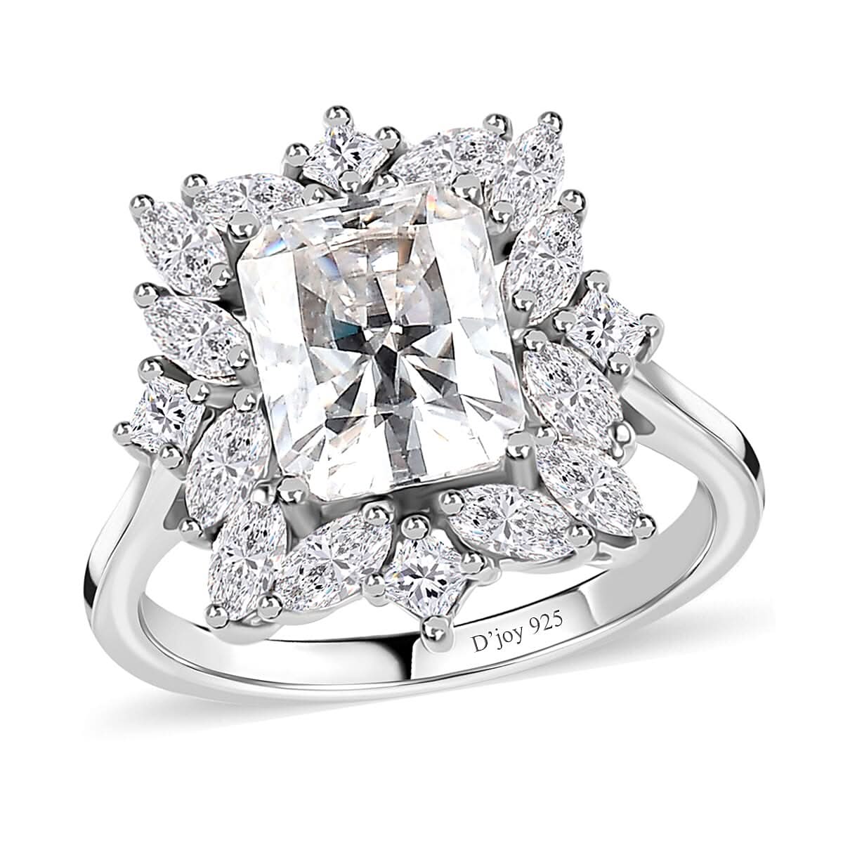 Radiant Cut Moissanite Ring in Platinum Over Sterling Silver 3.40 ctw