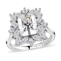Radiant Cut Moissanite Ring in Platinum Over Sterling Silver 3.40 ctw