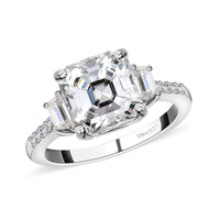 Asscher Cut Moissanite Ring in Platinum Over Sterling Silver 3.00 ctw