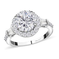 Moissanite Halo Ring in Platinum Over Sterling Silver 2.10 ctw