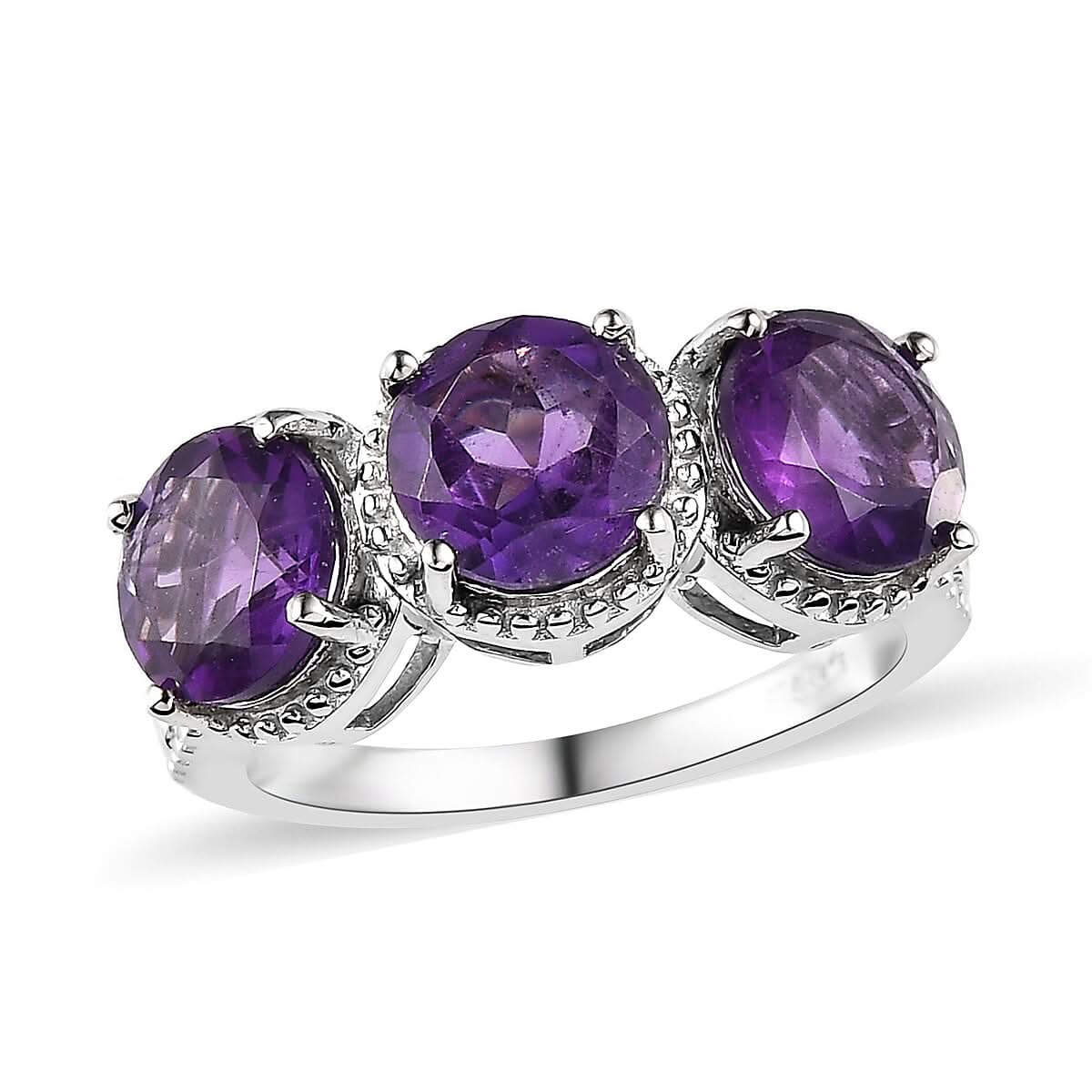 Karis Amethyst 3 Stone Ring in Platinum Bond 3.60 ctw