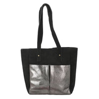 "100% Genuine Leather Tote Bag Color:Black Size: 11.5Lx13Hx4W INCH"