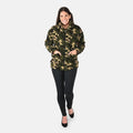 PASSAGE Army Green Leopard Faux Fur Zip Front Coat - (L) (W43"xL30"x23") - Sticky add to cart bar