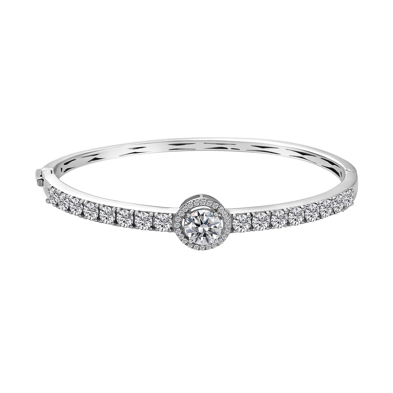 Moissanite Bangle Bracelet in Platinum Over Sterling Silver (7.25 In) 5.65 ctw