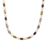 Multi Gemstone Paper Clip Statement Necklace 18 Inches in Vermeil Yellow Gold Over Sterling Silver 18.75 ctw