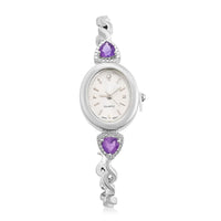 Quartz African Amethyst Japanese Movement Watch in Stainless Steel Strap 1.90 ctw