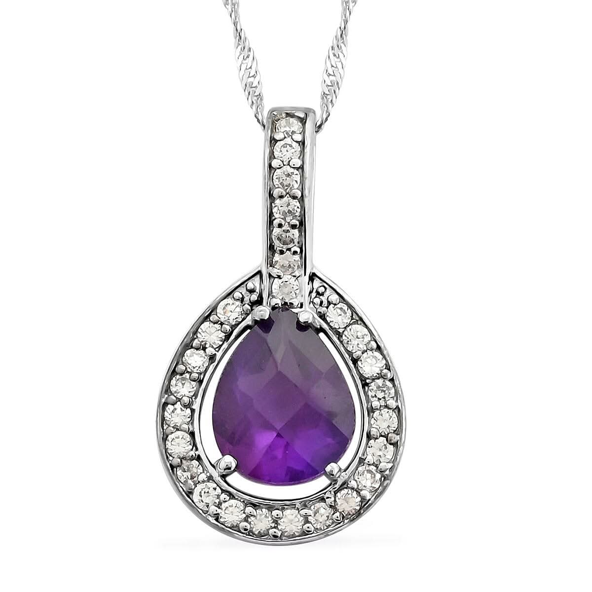Amethyst and Austrian Crystal Pendant Necklace 18 Inches in Platinum Over Sterling Silver 1.35 ctw