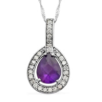 Amethyst and Austrian Crystal Pendant Necklace 18 Inches in Platinum Over Sterling Silver 1.35 ctw