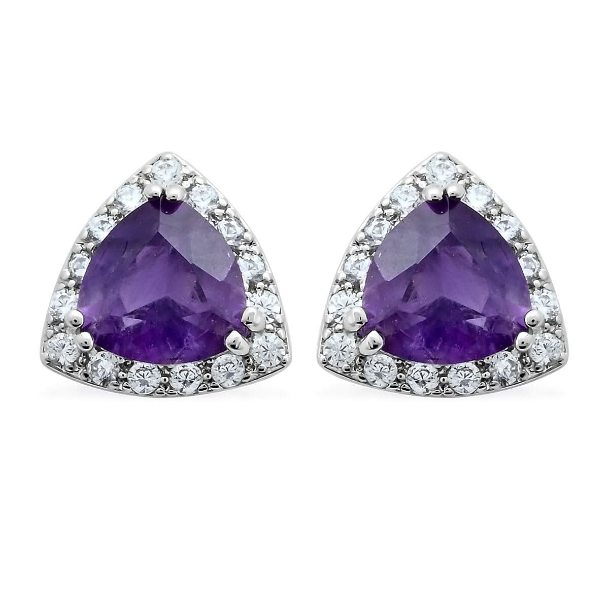 Amethyst and Simulated Diamond Earrings in Silvertone 1.50 ctw