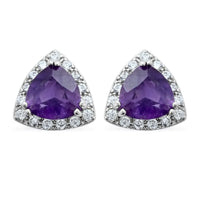 Amethyst and Simulated Diamond Earrings in Silvertone 1.50 ctw