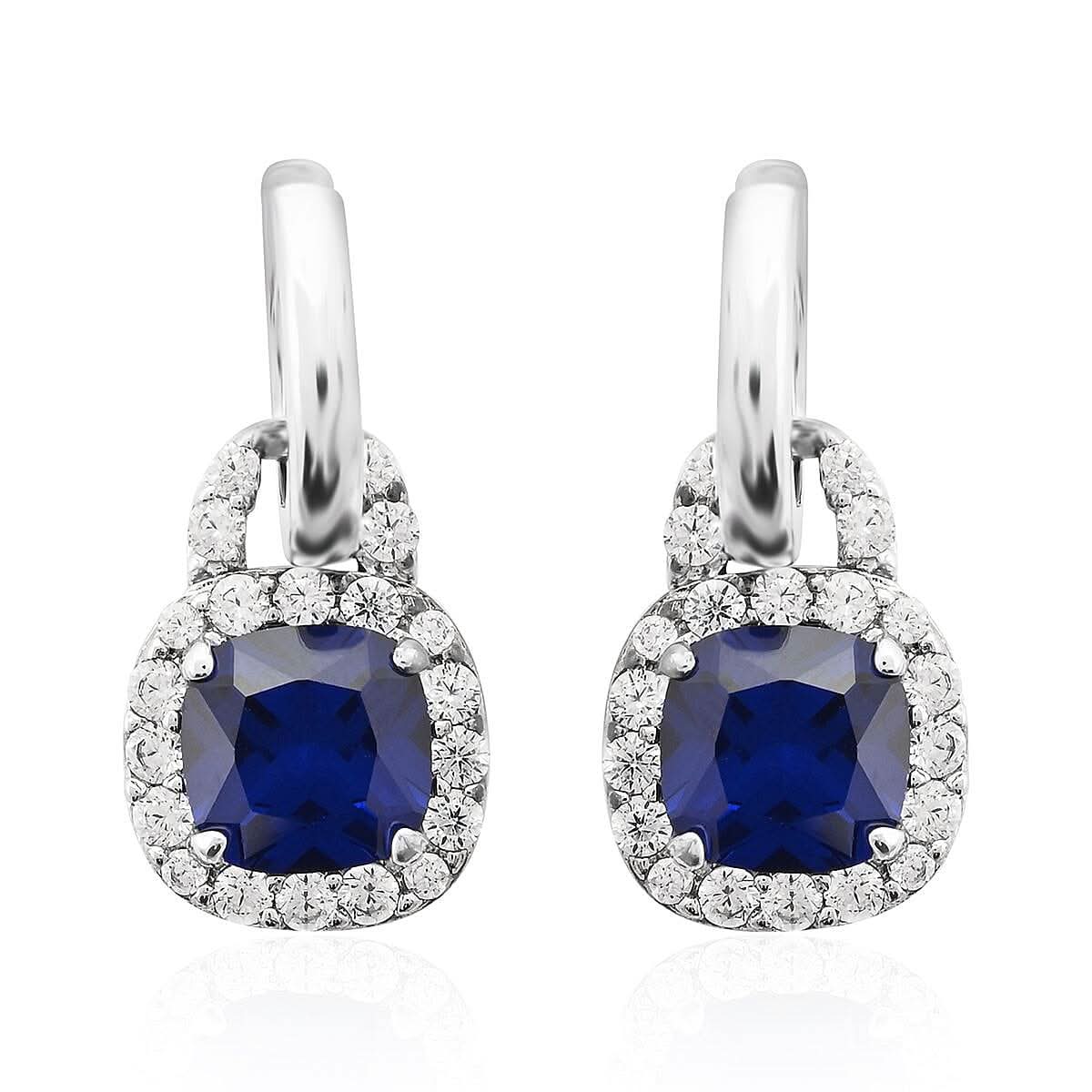 Simulated Blue and White Diamond Earrings in Silvertone 3.10 ctw