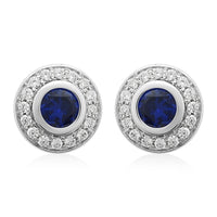 Simulated Blue and White Diamond Earrings in Silvertone 2.10 ctw