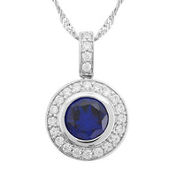 Simulated Blue and White Diamond Pendant in Silvertone 2.00 ctw