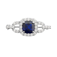 Simulated Blue and White Diamond Brooch in Sterling Silver 2.40 ctw