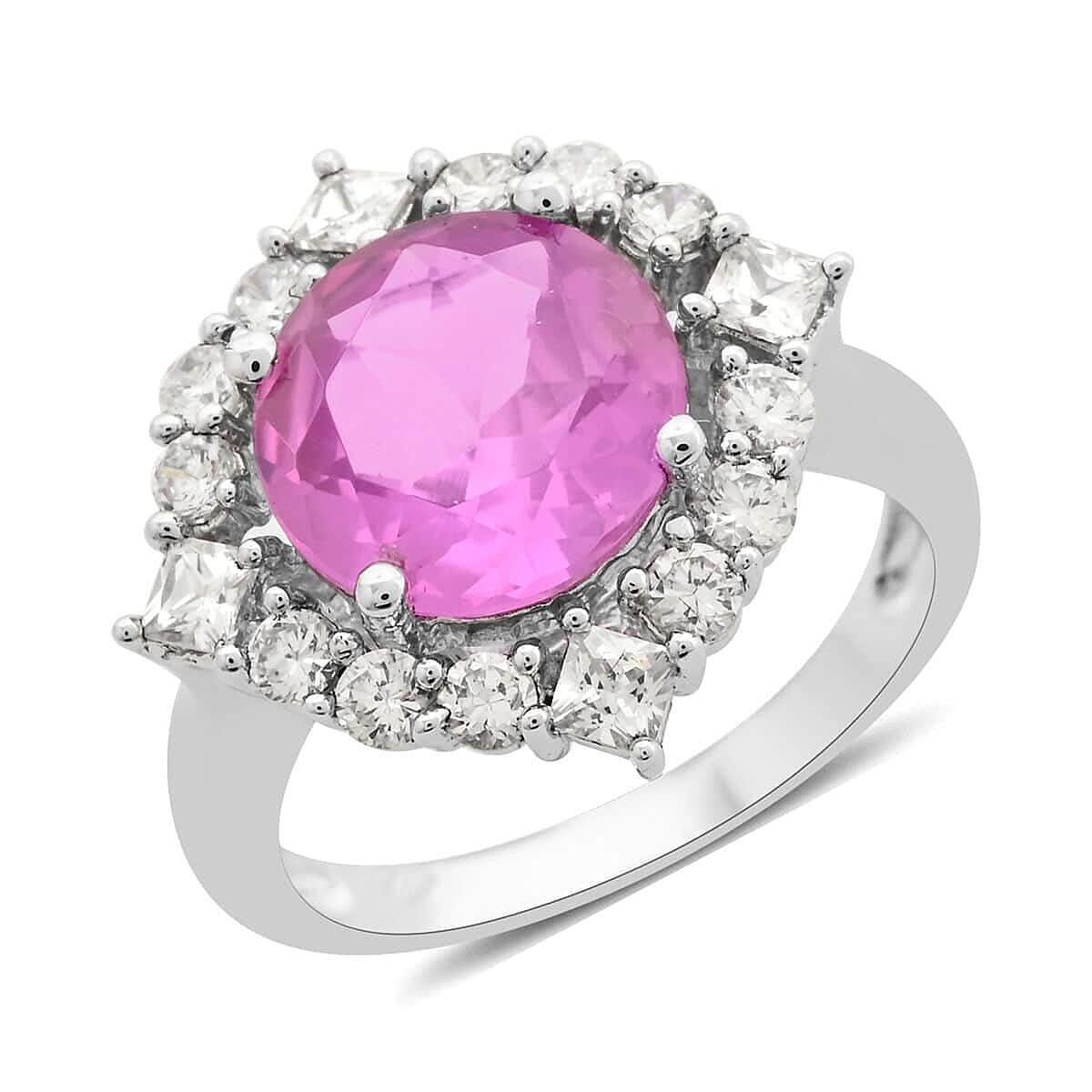 Simulated Pink and White Diamond Ring in Platinum Over Sterling Silver (Size 10.0) 2.80 ctw