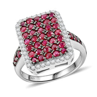 Premium Kanchanaburi Blue Sapphire and White Zircon Ring in Platinum Over Sterling Silver (Size 10.0) 2.60 ctw