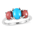 Sleeping Beauty Turquoise and Oregon Peach Opal 3 Stone Ring in Sterling Silver 1.25 ctw - Sticky add to cart bar