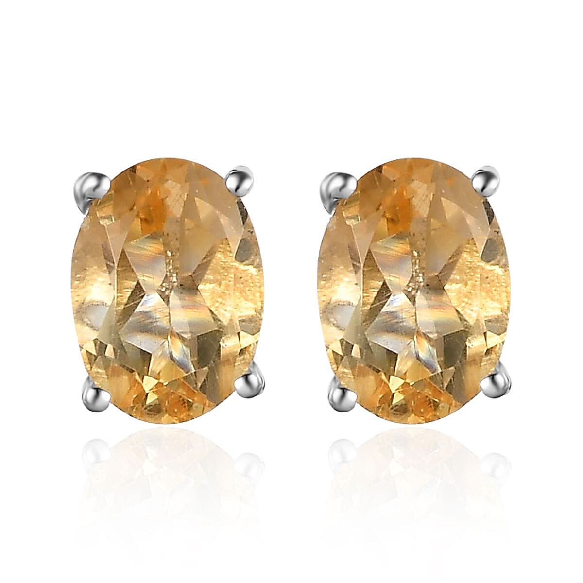 Brazilian Citrine Solitaire Stud Earrings in Platinum Over Sterling Silver 2.25 ctw