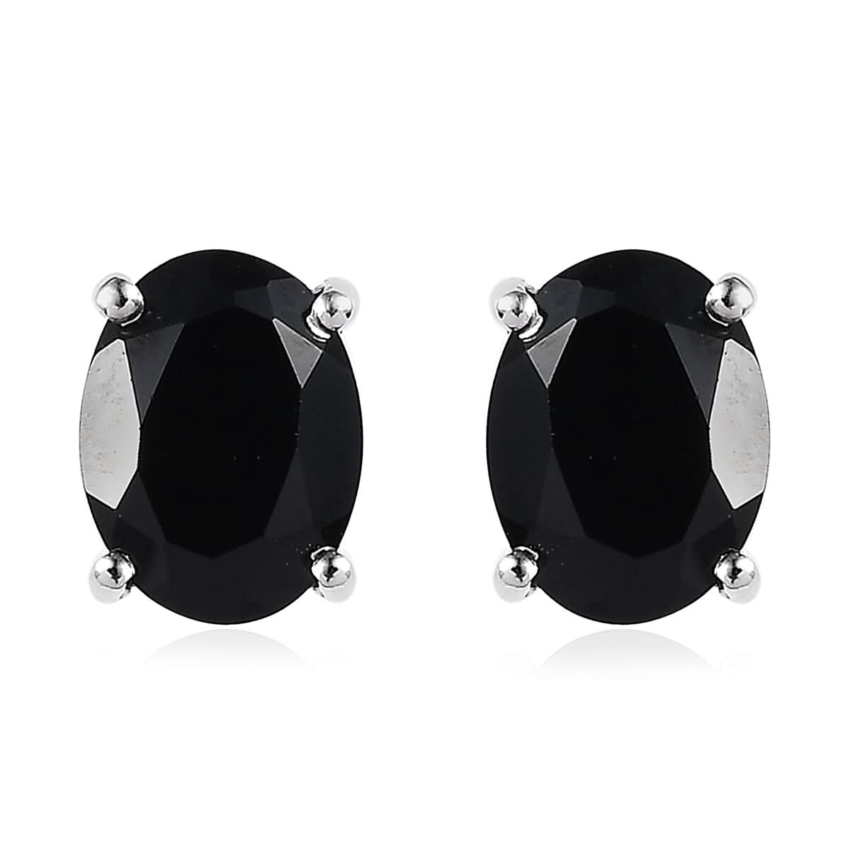 Thai Black Spinel Solitaire Stud Earrings in Platinum Over Sterling Silver 3.10 ctw