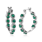 Thai Black Spinel Hoop Earrings in Stainless Steel 3.75 ctw