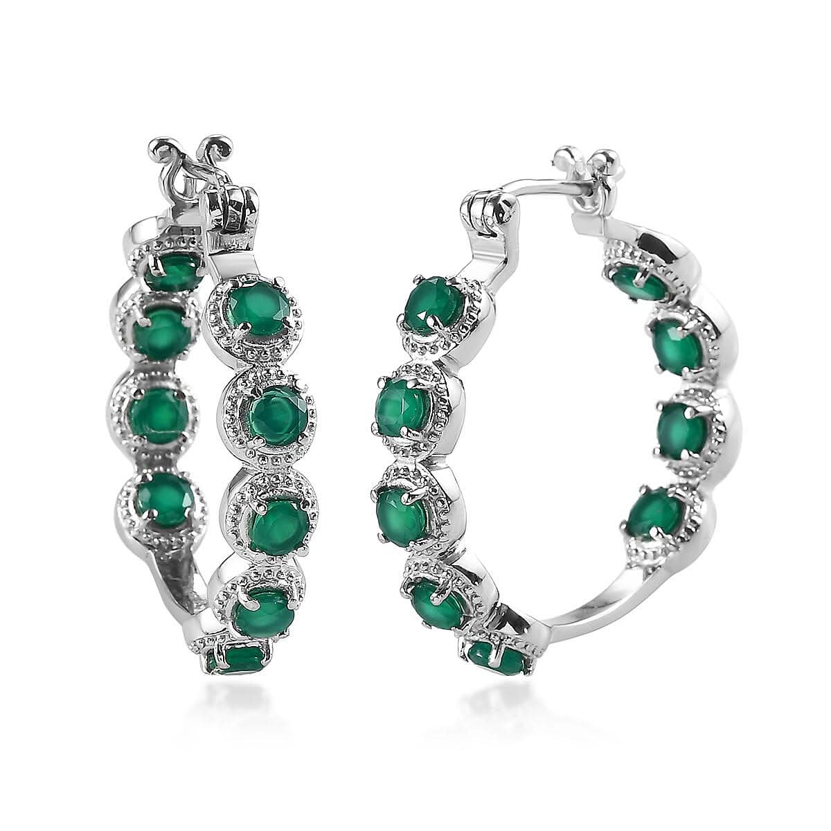 Thai Black Spinel Hoop Earrings in Stainless Steel 3.75 ctw (4)