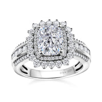 Moissanite (Cush 9x7mm) Double Halo Ring in Vermeil YG Over Sterling Silver (Size 7.0) 2.70 ctw