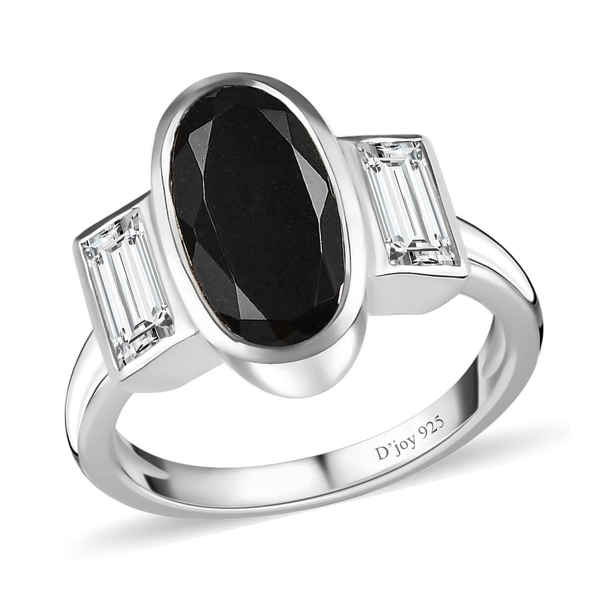 Australian Black Tourmaline, Moissanite Ring in Platinum Over Sterling Silver (Size 5.0) 3.15 ctw