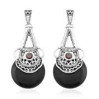 Sajen Silver AAA Black Onyx and Mozambique Garnet Earrings in Platinum Over Sterling Silver 11.30 ctw