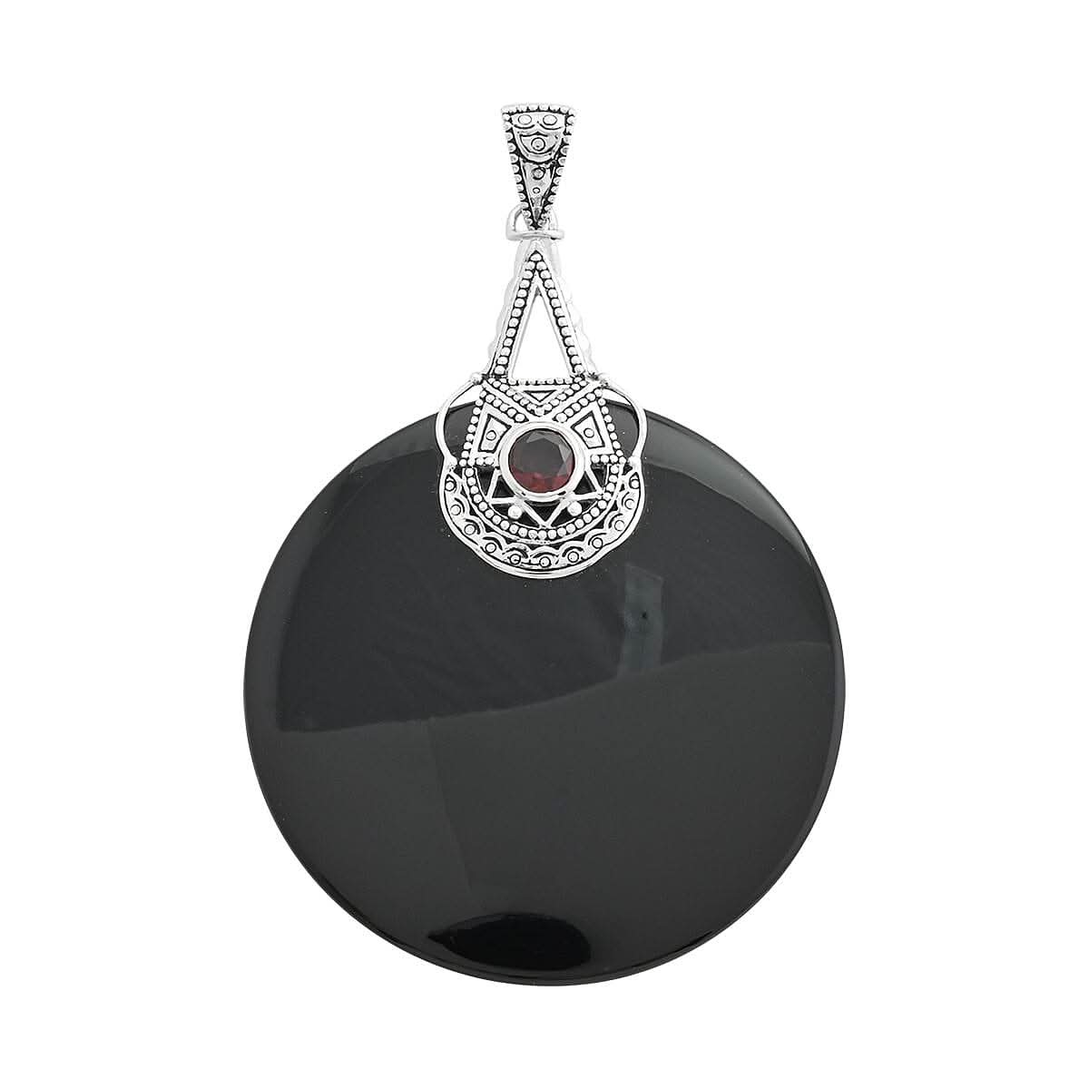 Sajen Silver AAA Black Onyx and Mozambique Garnet Pendant in Platinum Over Sterling Silver 100.90 ctw