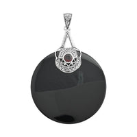 Sajen Silver AAA Black Onyx and Mozambique Garnet Pendant in Platinum Over Sterling Silver 100.90 ctw