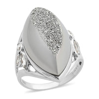 Sajen Silver AAA Platinum Window Drusy Quartz, Austrian Crystal Ring in Platinum Over Sterling Silver (Size 10.0) 18.10 ctw