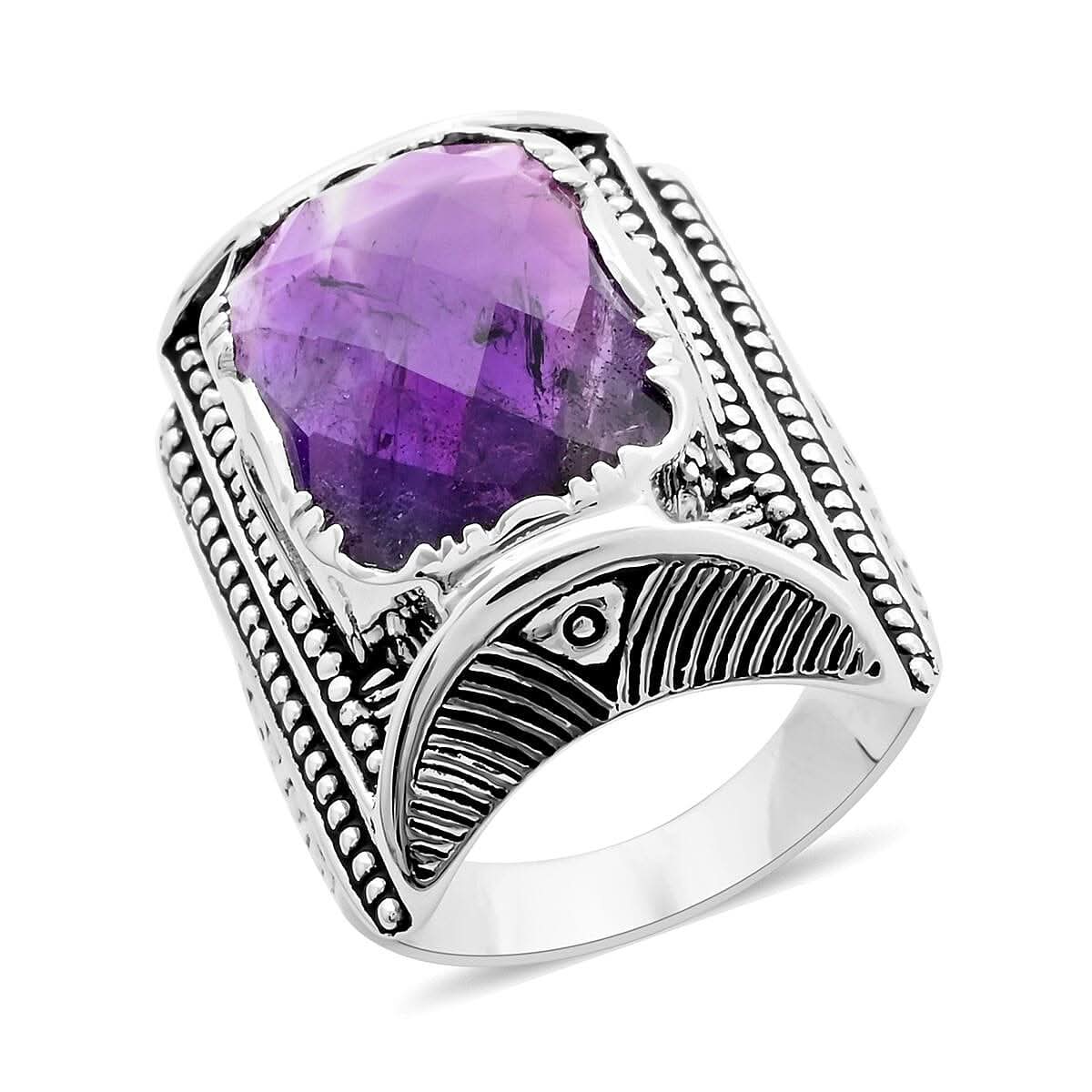 Sajen Silver AAA Amethyst Ring in Platinum Over Sterling Silver (Size 10.0) 10.90 ctw