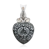 Sajen Silver Hematite Carved and Multi Gemstone Pendant in Platinum Over Sterling Silver 81.15 ctw
