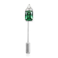 Emerald Cut Simulated Green and White Diamond Barpin in Silvertone 2.35 ctw - Sticky add to cart bar