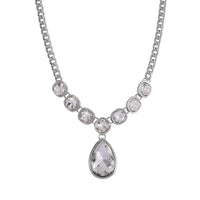 Simulated White Magic Color Quartz Drop Necklace (19.5-21.5Inches) in Silvertone