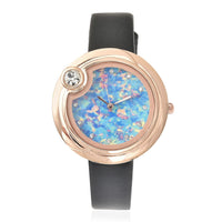 GENOA Austrian Crystal Miyota Japanese Movement Watch with Black Faux Leather Strap