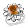 Picos Altos Light Orange Sphalerite and Polki Diamond Floral Ring in Platinum Over Sterling Silver 5.90 ctw - Sticky add to cart bar
