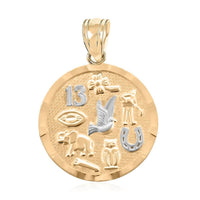 Made in America 10K Yellow and White Gold Round Lucky Charm Pendant 1.4 Grams