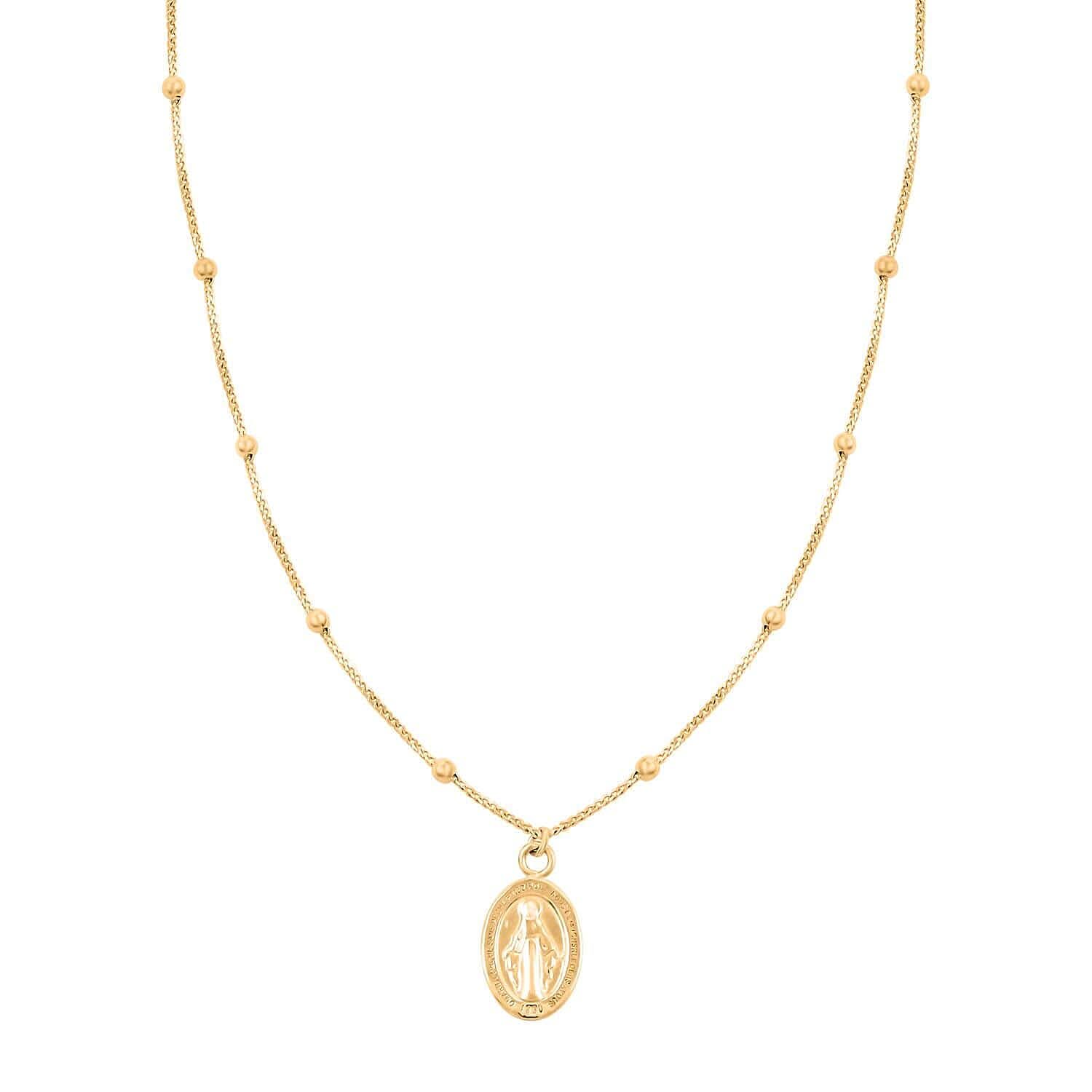 14K Yellow Gold Beaded Virgin Mary Chain Necklace 18 Inches 2.70 Grams