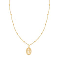 14K Yellow Gold Beaded Virgin Mary Chain Necklace 18 Inches 2.70 Grams - Sticky add to cart bar