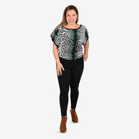 TAMSY Turquoise Leopard Knit Dolman Sleeve Sweater - S