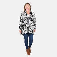TAMSY Black and White Sutache Oversized Mesh Shirt - S