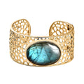 Karis Malagasy Labradorite 70.85 ctw Cuff Bracelet in 18K YG Plated (7.25 In) - Sticky add to cart bar