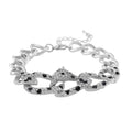 Black and White Austrian Crystal and Enameled Cuban Link Chain Bracelet in Silvertone (8.0-10In) - Sticky add to cart bar