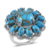 Doorbuster Karis Mojave Blue Turquoise Floral Ring in Platinum Bond (Size 10.0) 15.75 ctw