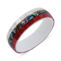 MOP, Abalone and Coral Shell Inlay With White Resin Bangle Bracelet (7.50 in)