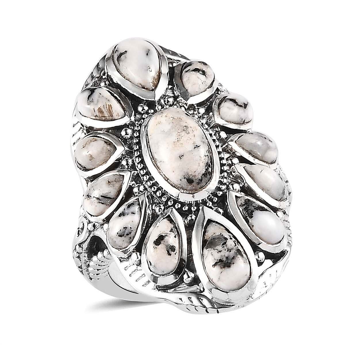 Artisan Crafted White Buffalo Ring in Sterling Silver 5.50 ctw