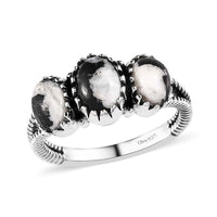 Artisan Crafted White Buffalo 3 Stone Ring in Sterling Silver 1.85 ctw