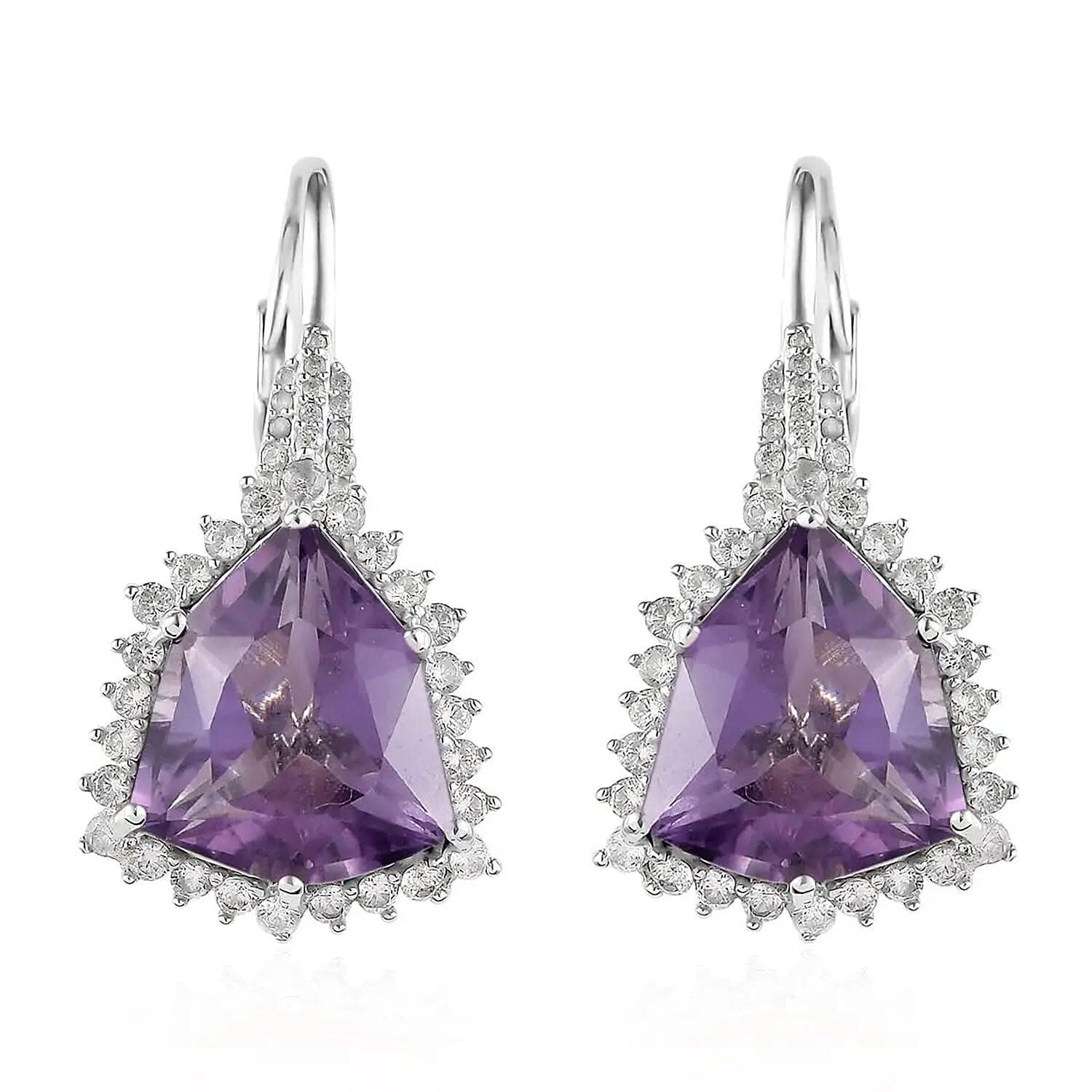 African Amethyst, White Zircon Stud Earrings in Platinum Over Sterling Silver 17.50 ctw